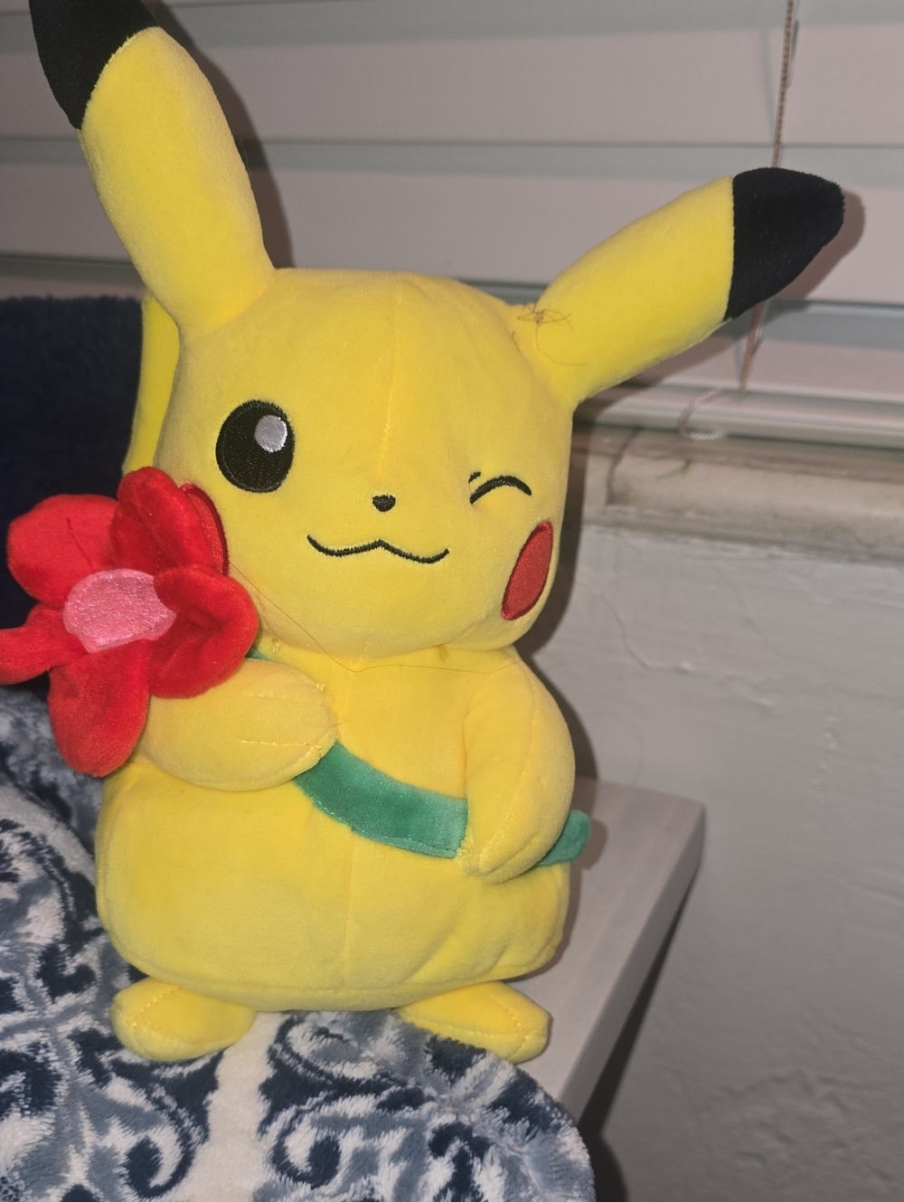 Pokemon Yellow Pikachu Plush Holding Red Flower